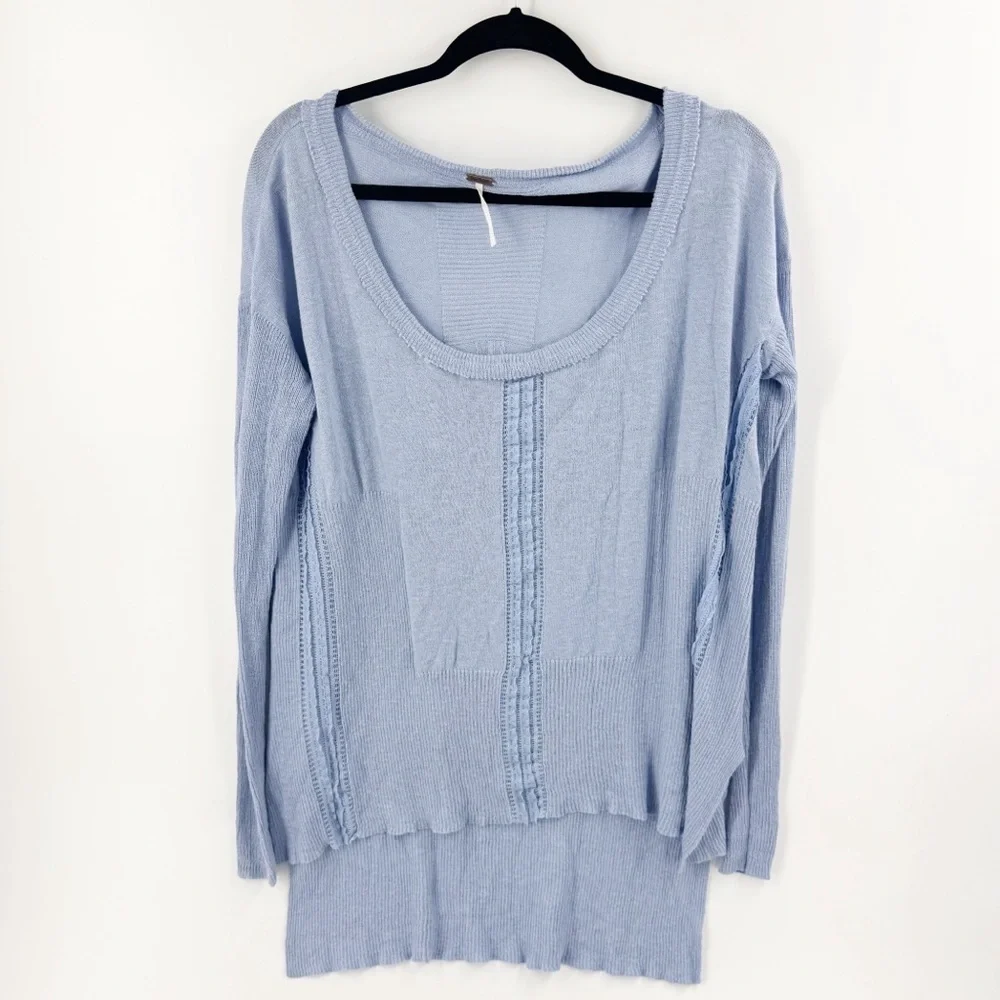 ✅ Free‎ People Bonnet Blue Long Sleeve Sweater Medium Scoop Neck
